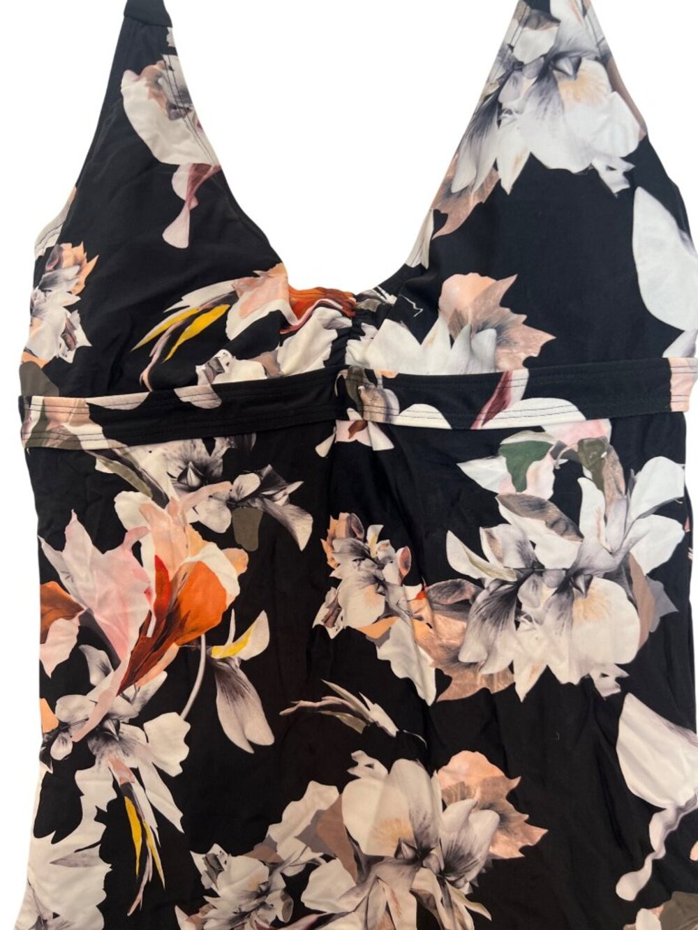 Athleta Black Floral Halter Tankini Top 36 B/C With Padded Cups & Adjustable Tie - Picture 6 of 6